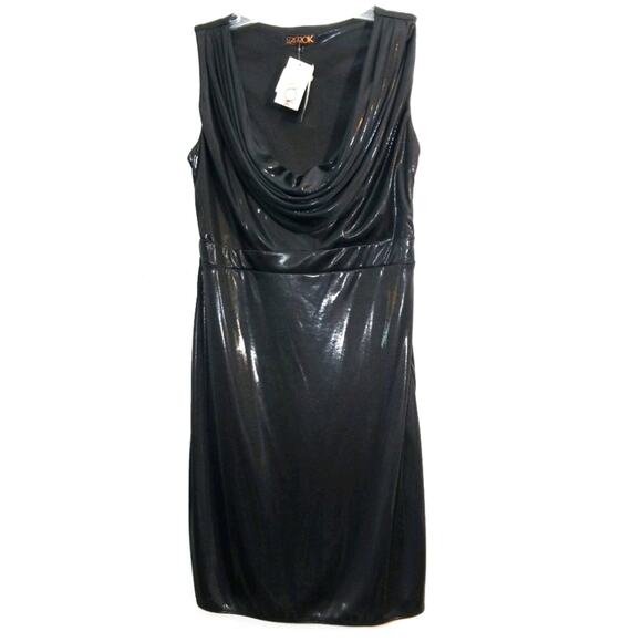 NWT LaRok liquid metallic black cowl neck dress M - Picture 4 of 14